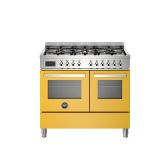 Bertazzoni PRO106L2EGIT Yellow, Professional 100Cm Range Cooker Twin Oven Dual Fuel Gloss Yellow